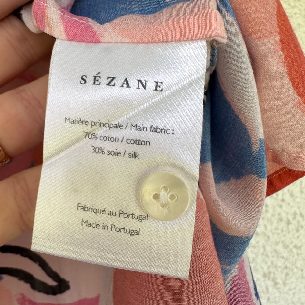 Rare Sezane Pierro button Shirt in Femme silk blue red pink FR36 - Picture 4 of 5